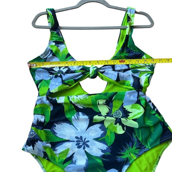 Aerie One Piece Swimsuit L Tropical Floral Green Blue Cutout Bathing Suit - Picture 3 of 12